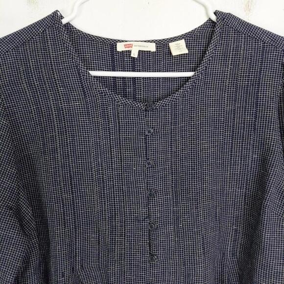 Levis Top Womens Large Pintuck Pleating Plaid Country Western Full Button Front - Picture 3 of 8